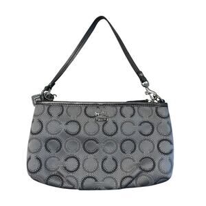 Coach Large Signature Wristlet Grey Silver Convertible Strap